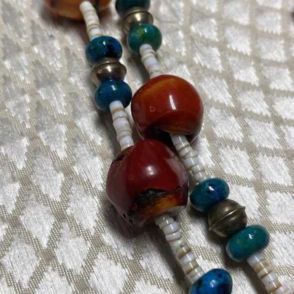 Vintage Yemenite Filigree 925 Silver Coral Turquoise Necklace 34” - Picture 16 of 16